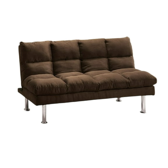 Sar Fold Out Futon Sofa Bed, Tufted Dark Brown Microfiber, Chrome Legs