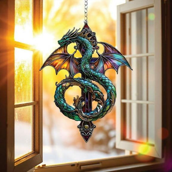 Dragon & Sword Stained Glass Suncatcher fullxfull Fantasy Gothic Window Decor