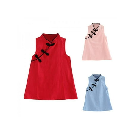 

ZEDWELL Fashion Girls Cheongsam Tang Suit Spring Summer Cotton Children Sleeveless Princess Dress