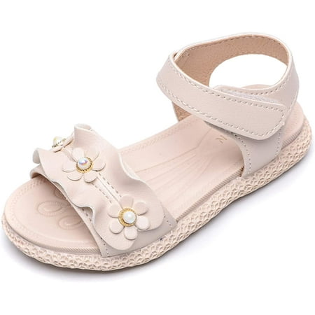 Girls Sandals Open Toe PU Leather Sandals Hook Loop Ruffles Flower Shoes for Toddler/Little Kid/Big Kid