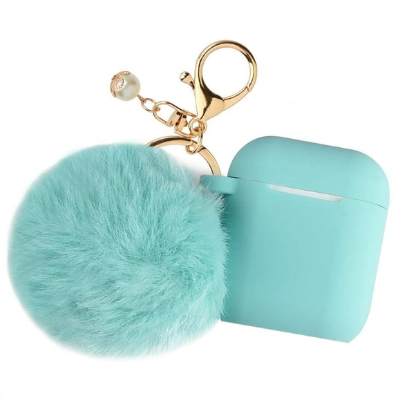 V-MORO Airpod Case, Wireless Cute Silicone Protective with Keychain and Pompom, Mint Green