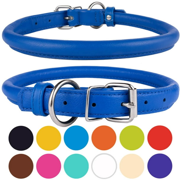 CollarDirect Rolled Leather Dog Collar for Small Dogs, Navy Blue