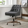 thumbnail image 3 of Home Office Chair, Height Adjustable Swivel Task Chair, Linen Fabric Upholstered Vanity Chair with Soft Backrest, Modern Accent Chair for Bedroom, Living Room, Makeup Room, Charcoal Gray, D8031, 3 of 10