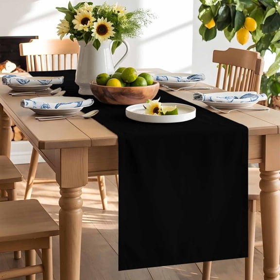 Black Table Runner, Solid Color Washable Kitchen Table Runners Dress Scarves for Dining Table Decorations Party/Restaurant/Indoor Outdoor Use, 13x120in