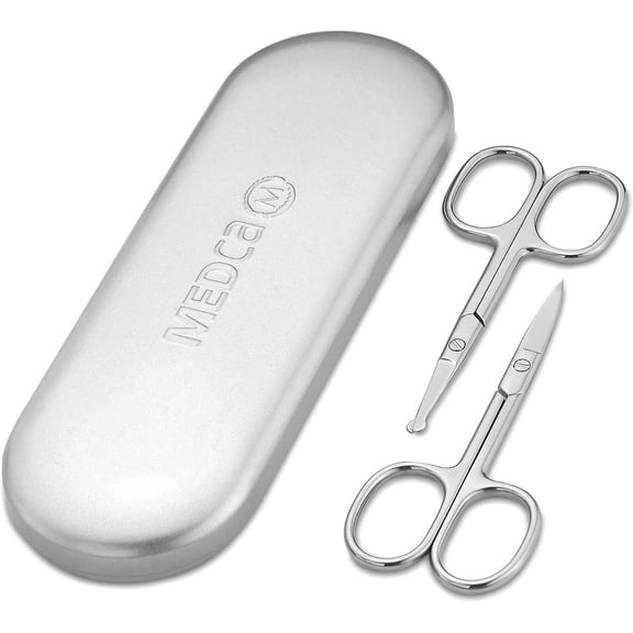 MEDca Stainless Steel Grooming Scissors for Unisex, Facial Hair Trimming Set, 2 Piece