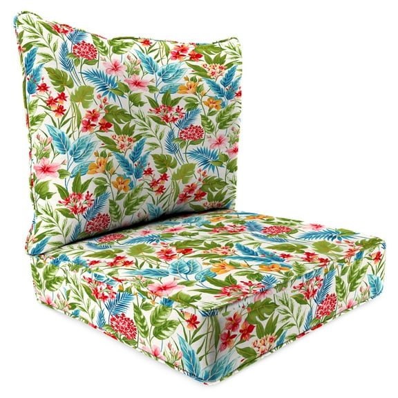 Jordan Manufacturing 46.5" x 24" Carena Multi White Floral Rectangular Outdoor Deep Seat Chair Cushion Set with Welt