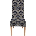 thumbnail image 3 of Chair Covers Set of 6 Floral Pattern Wallpaper Baroque Seamless Background Gold and Dark Blue O Spandex Super Fit Stretch Removable Washable Kitch, 3 of 5