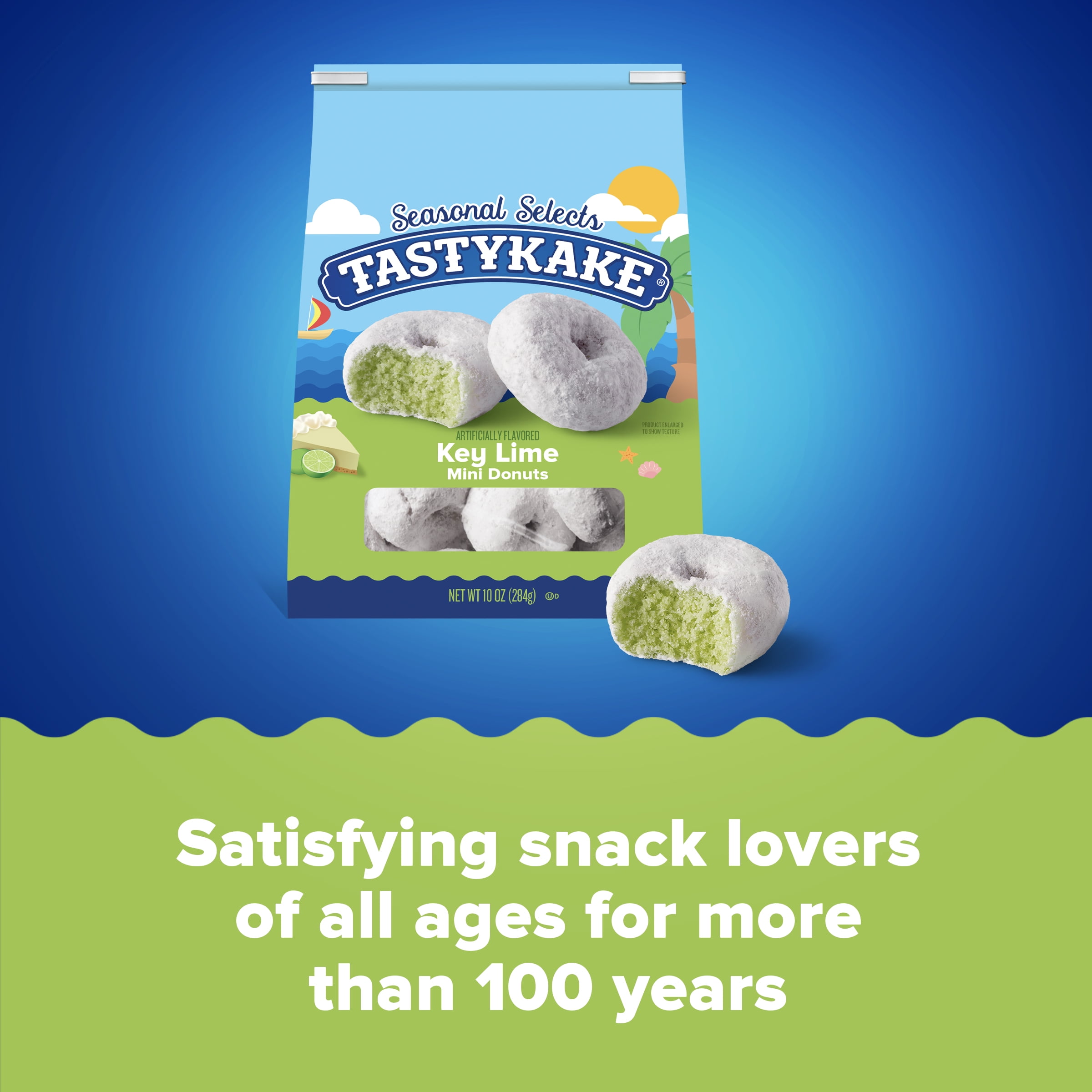 Tastykake Key Lime Mini Donuts, Key Lime Flavored Powdered Donuts, 10 oz, 1 Count, Shelf-Stable