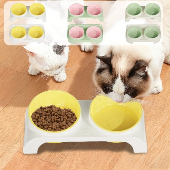 FEOLGEHLY Elevated Cat Bowl, Double Dog Feeding Bowls, Raised Cat Food and Water Bowl Set for Indoor Cats, Pet Food Bowls for Small Medium Cats Dogs and Puppies, Dishwasher Safe, Yellow