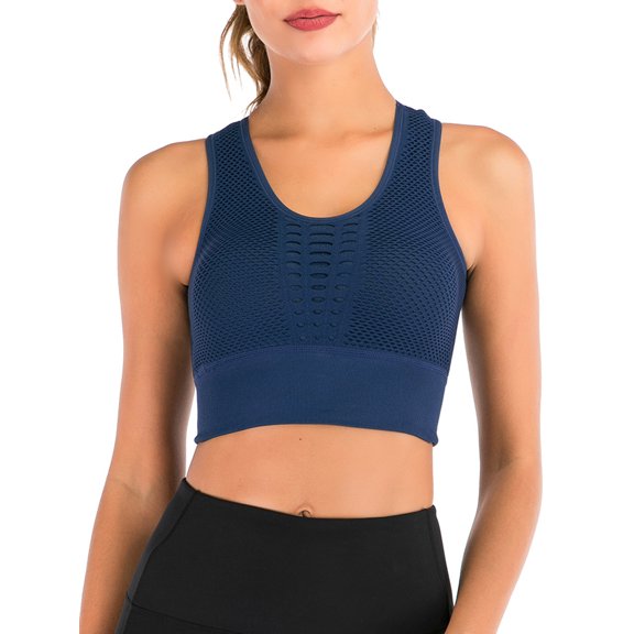 FANNYC Women's Seamless Sports Bra Middle Support Mesh Openwork Workout Running Crop Tops Longline Yoga Bra