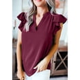 thumbnail image 3 of Blusa de Mujer Ticfox Sin Mangas Cuello en V Volantes Poliéster Lavado a Máquina Primavera Verano Rojo XL, 3 of 7