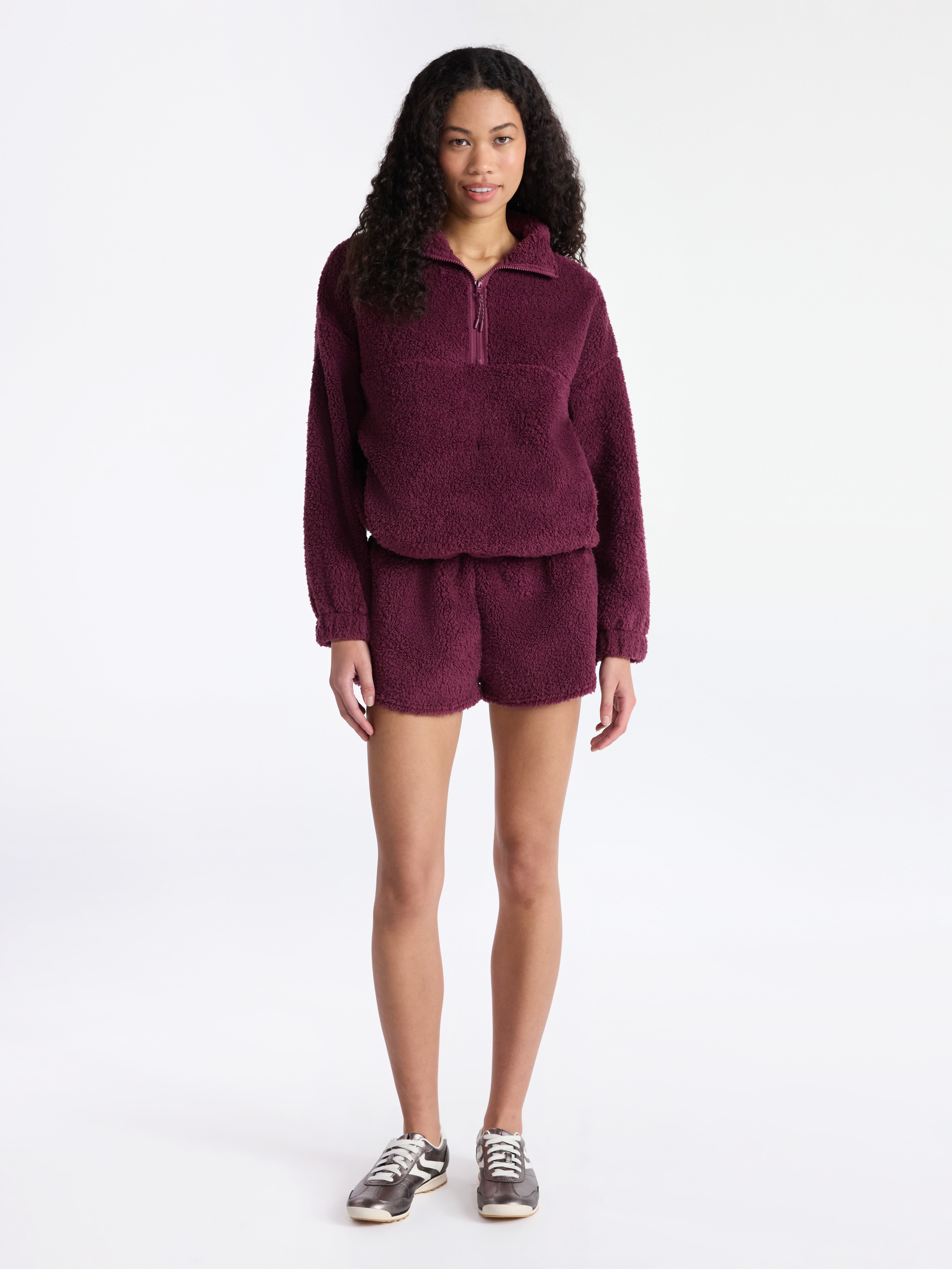 No Boundaries Plush Half-Zip Pullover, Women's and Plus Sizes XXS