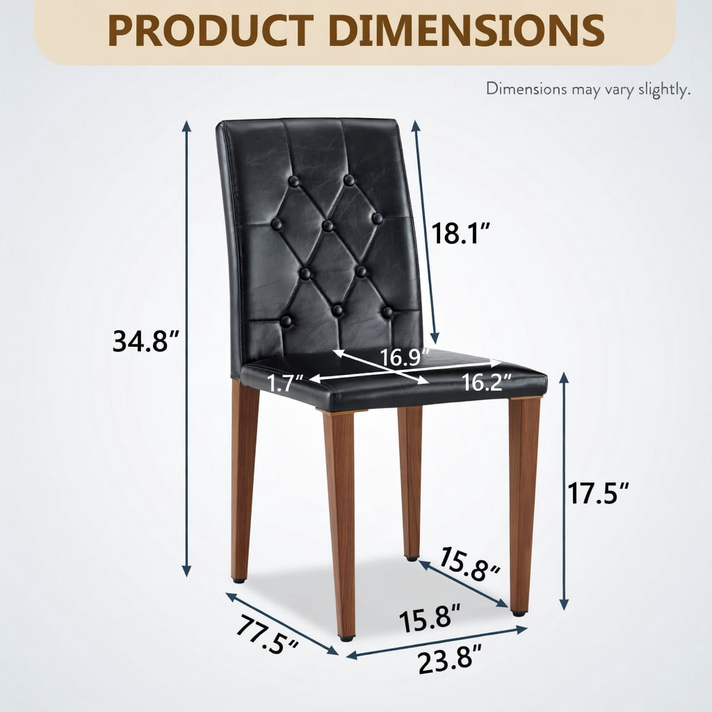 Hommoo 2-Pack PU Leather Dining Chairs with Metal Legs, Ergonomic Buckle Backrest, Adjustable Non-Slip Feet, Modern Luxury Design for Home & Commercial Use, Black & Brown