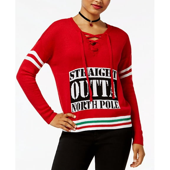 Ultra Flirt Juniors Straight Outta Holiday Sweater Red S