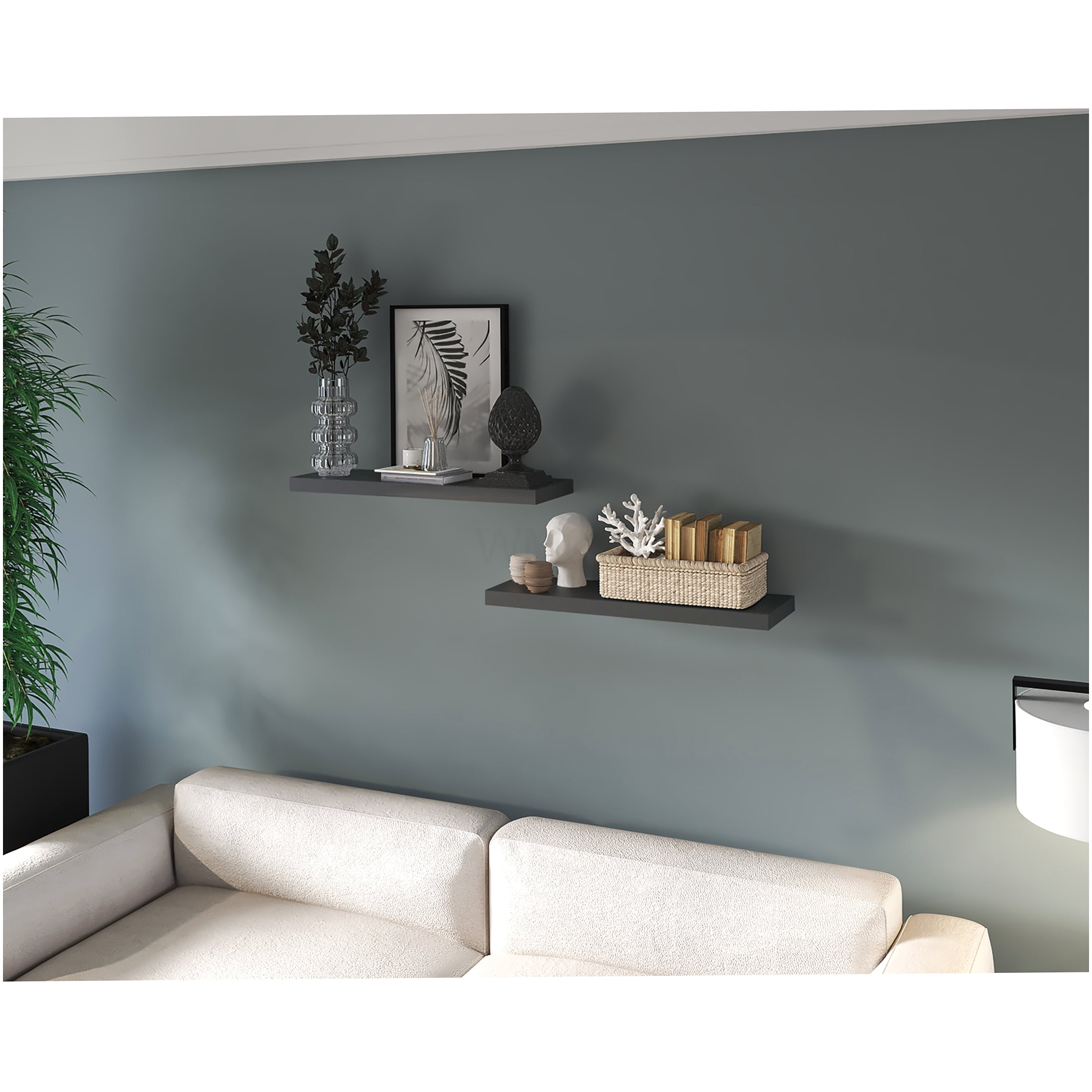 Matte Gray Floating Shelves, Set of 2 Wall Mounted Shelves for Living Room, Bedroom, Office Decor