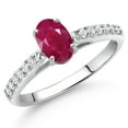 thumbnail image 2 of Gem Stone King 10K White Gold Red Ruby and White Lab Grown Diamond Soitaire Engagement Ring for Women (1.18 Cttw, Oval 7X5MM, Gemstone July Birthstone, Available in Size 5, 6, 7, 8, 9), 2 of 4
