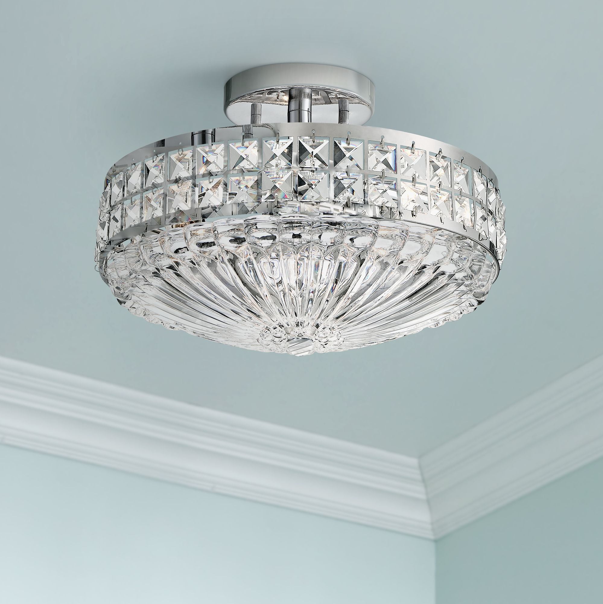 Modern Luxury Spectacular Square Crystal Flush-Mount Ceiling Light Chandelier 