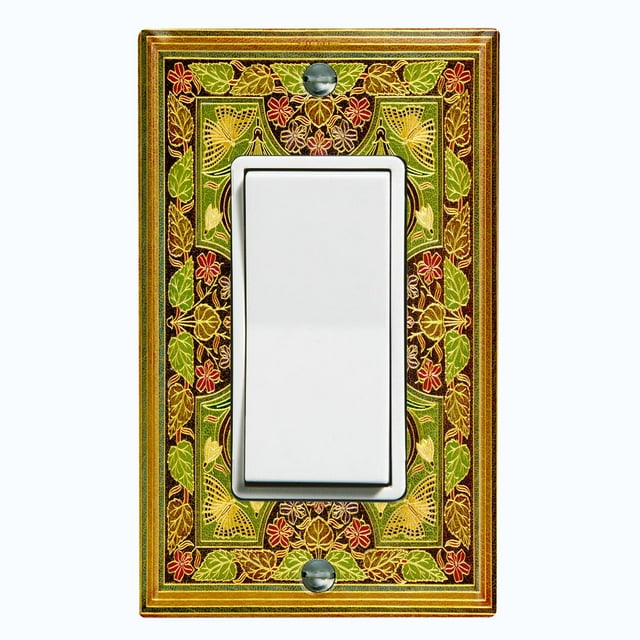 Metal Light Switch Plate Cover Elegant Victorian Floral Leaf Butterfly Frame Green FRA065