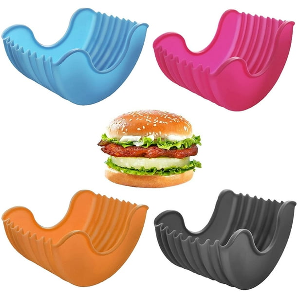 cajas de silicona para sujetar hamburguesas, antiadherentes, con forma de hamburguesa para barbacoa, de silicona sanitaria, reutilizables, para sándwiches y brioches.