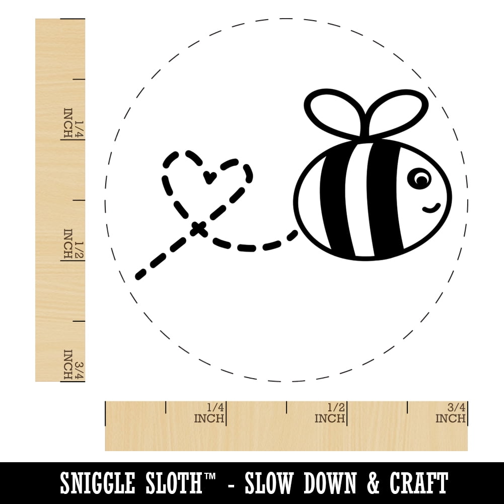 Buzzy Bumble Bee with Heart Self-Inking Rubber Stamp Ink Stamper - Blue Ink - Small 3/4 Inch