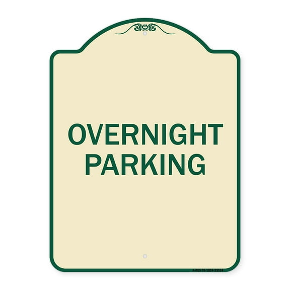 SignMission Designer Series Sign - Overnight Parking | Tan & Green 18" x 24" Heavy-Gauge Aluminum Architectural Sign | Protect Your Business & Municipality | Made in the USA