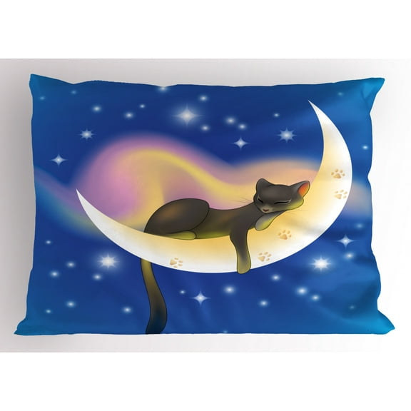Ambesonne Cartoon Pillow Sham, Cat, 36" X 20", Yellow Blue