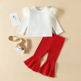 thumbnail image 5 of Youmylove Two Piece Girls Outfits Toddler Girls Long Sleeve Solid Ribbed T Shirt Tops Bell Bottoms Flare Pants Outfits, 5 of 9
