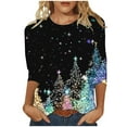 thumbnail image 2 of Cavosen Christmas Women's Shirts and Blouses 3/4 Length Sleeve Glitter Xmas Tree Print Tops Crew Neck Shirts Festival Fashion Blouse Athletic Vacation Holiday T-Shirt, 2 of 5
