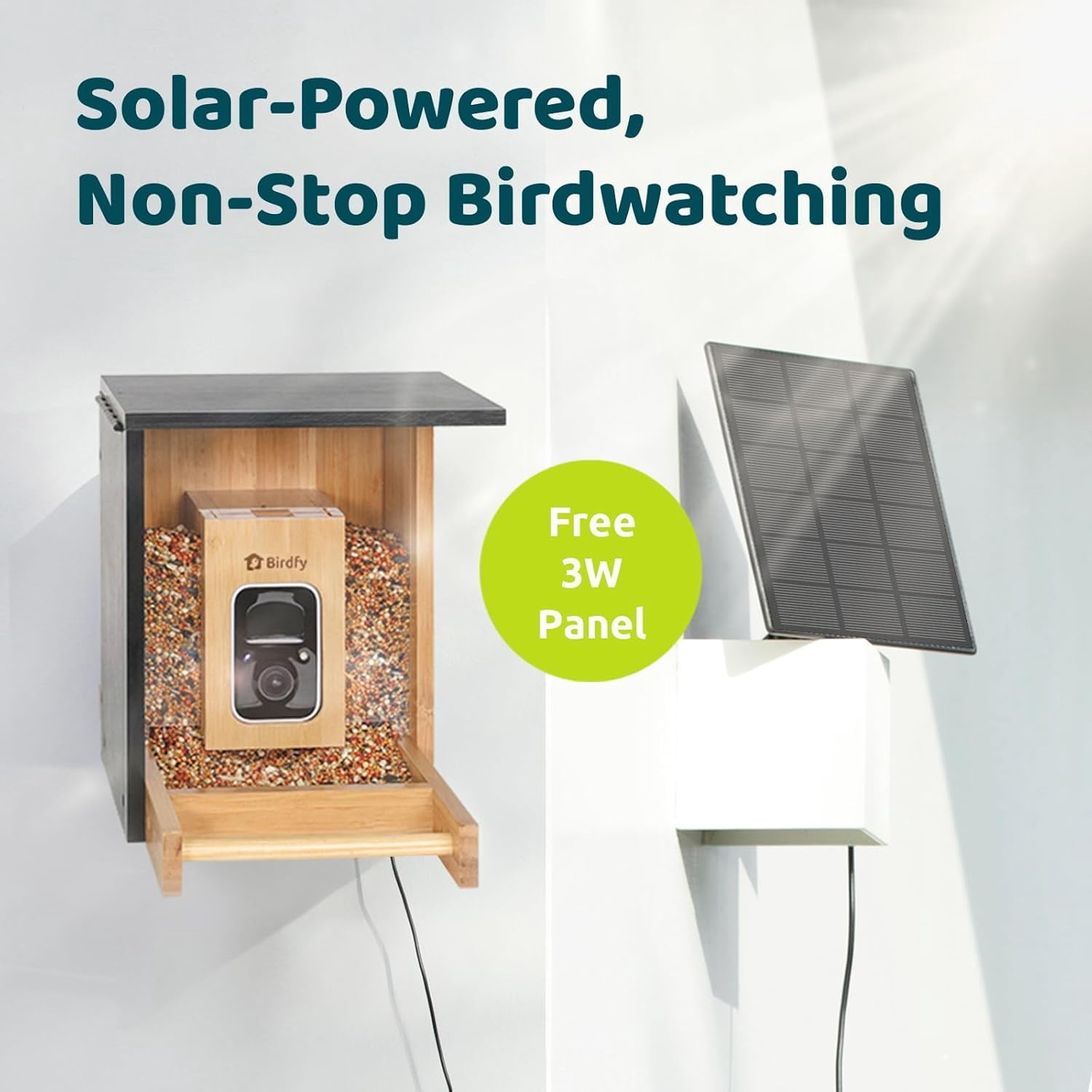 Birdfy Smart Bird Feeder with Camera, High-End Bamboo, Mini in Size, Solar Powered, Auto Capture Birds & Notify in Time, Powerful AI Recognition, Ideal Gift Present