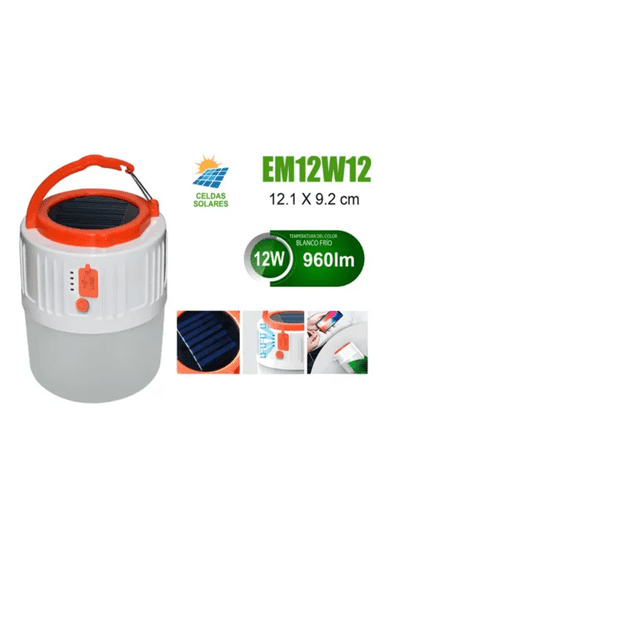 Foco portatil Led 12 w Malubero Malu478 Recarga Solar Recarga Micro USB 3 Intensidades de luz