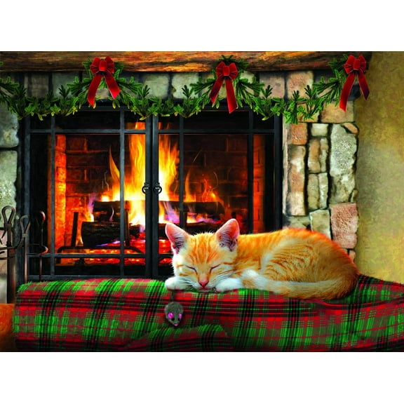 SUNSOUT INC - Fireside Snooze - 500 pc Jigsaw Puzzle by Artist: Giordano Studios - Finished Size 18" x 24" Christmas - MPN# 37138