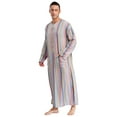 thumbnail image 2 of Mufeng Men's Thobe Muslim Loose Fit Stripe Robe Islamic Robe Multicolor Arabic Thobe with Pocket Grey XXL, 2 of 6