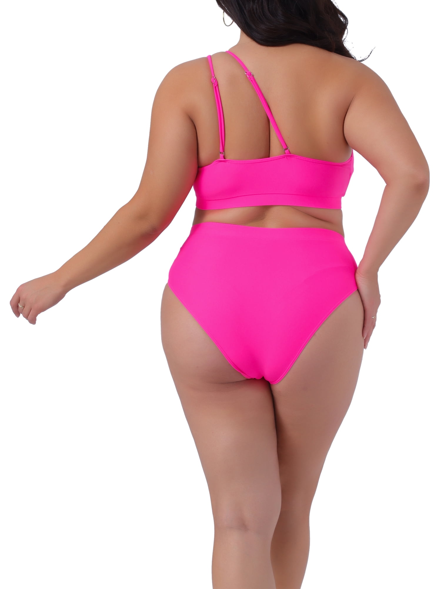 DARING DIVA Plus Size Women's Bikini Two Piece One Shoulder Swimsuit 4X Hot Pink