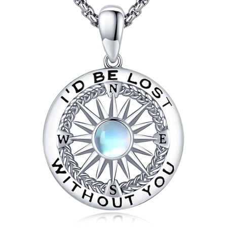 I'D Be Lost without You Compass Necklace for Women 925 Sterling Silver Inspirational Round Compass Medallion,Graduation Retirement Birthday Jewelry Gifts
