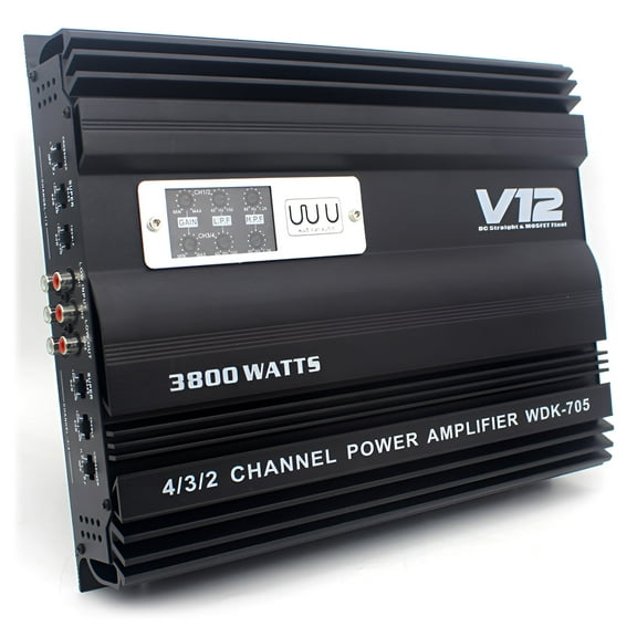 Pecham 3800W 4 Channel Car Amplifier, Digital Car Amplifier Stereo Class A/B Amp Audio with 2/4 Ohm Stable, Adjustable Low/High Pass, Bass Boost