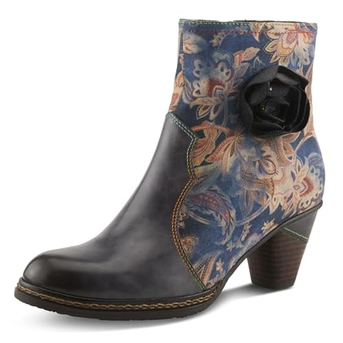 Spring Step L'Artiste Naima Heeled Booties | Floral-Printed Leather Ankle Boots with Rose Cutout Design
