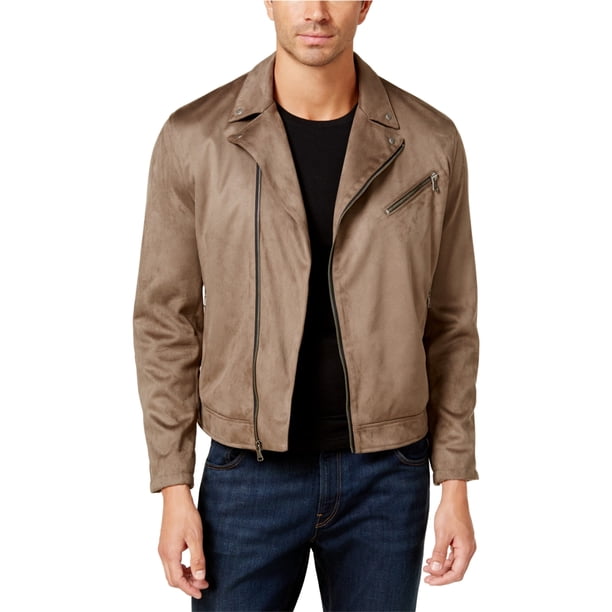 INC Chaqueta de motociclista de gamuza sintética para hombre, beige, grande