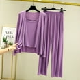 thumbnail image 1 of Conjunto de pijama de tres piezas para mujer, de primavera y verano, con pantalones de manga larga modal, ropa de casa, ropa de abrigo informal, 1 of 6