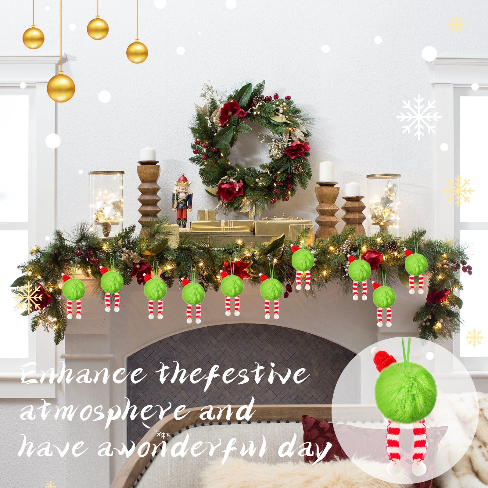 24 Pcs Christmas Ornaments 2 Inch Pom Pom Ball Hanging Decoration Fuzzy Fluffy Christmas Ornaments for Xmas Tree Home DIY Craft Party Decor