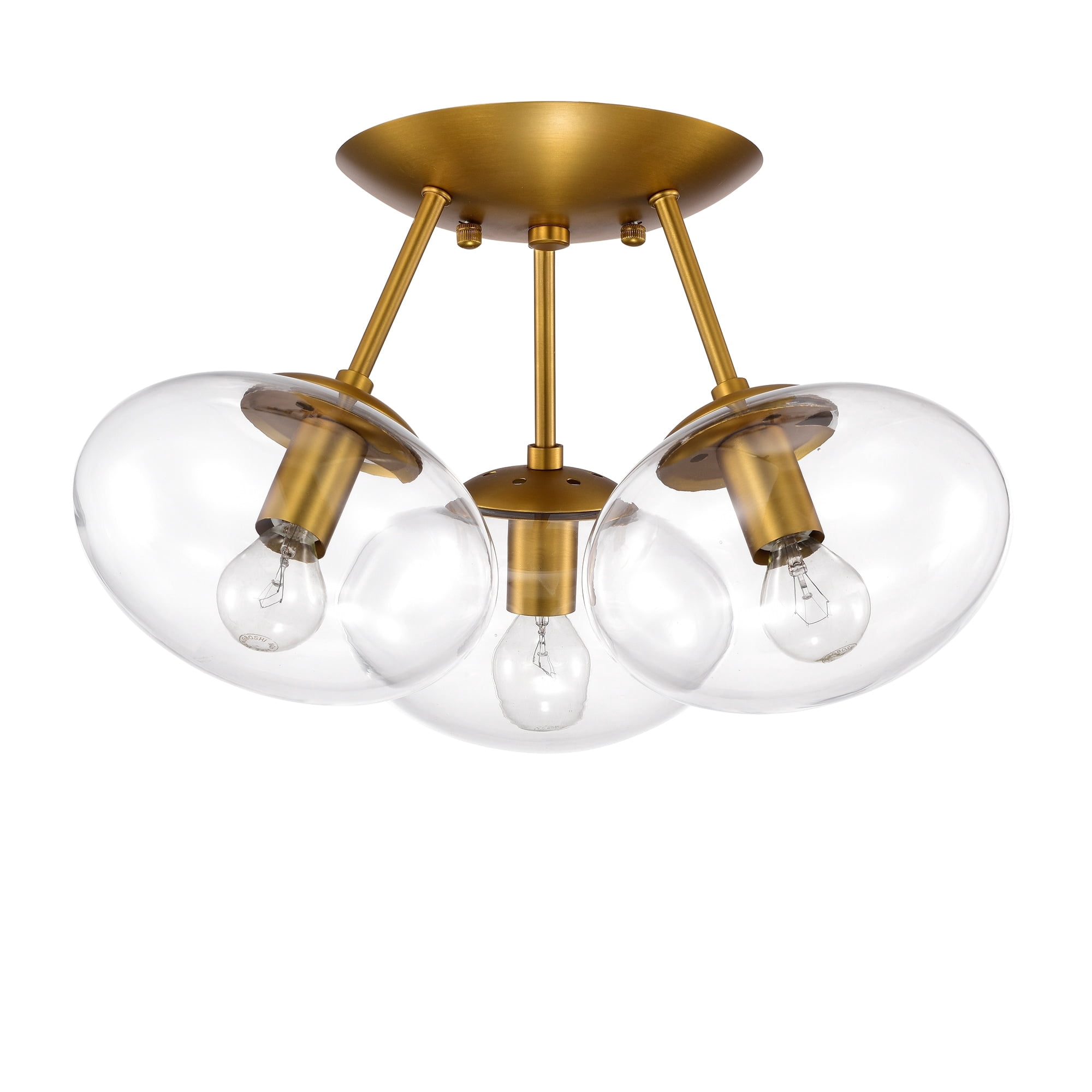 Tashan Aged Brass 3-Light Globe Clear Glass Shade Semi-Flush Mount