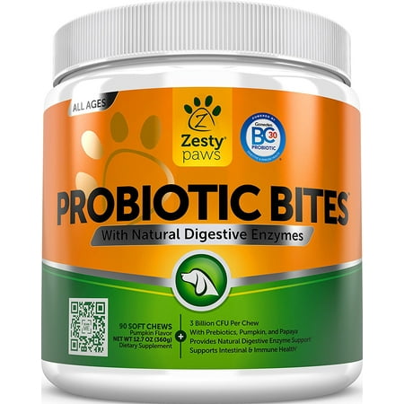 Zesty Paws Probiotic for Dogs, With Natural Digestive Enzymes + Prebiotics & Pumpkin, 90 Soft