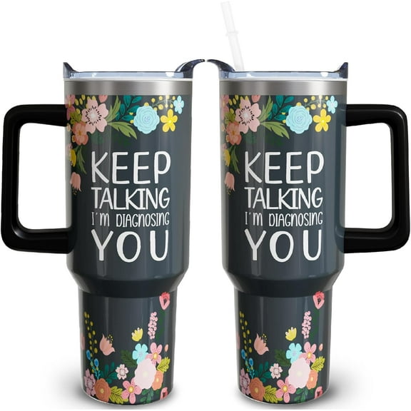 40oz Stainless Steel Tumbler with Handle - Therapist Psychology Gift, Therapy Appreciation Present for Pathologists - "Keep Talking, I''m Diagnosing You" Humorous Design - Ideal for Women & Men