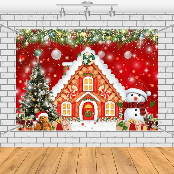 7x5ft Winter Snowflake snowman Gingerbread House Christmas Backdrop