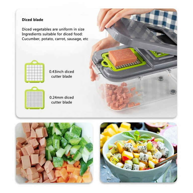 Vegetable Slicer Lychee 12 in 1 Food Chopper with Container Finger  Protection for Veggie Fruit Salad Potato 