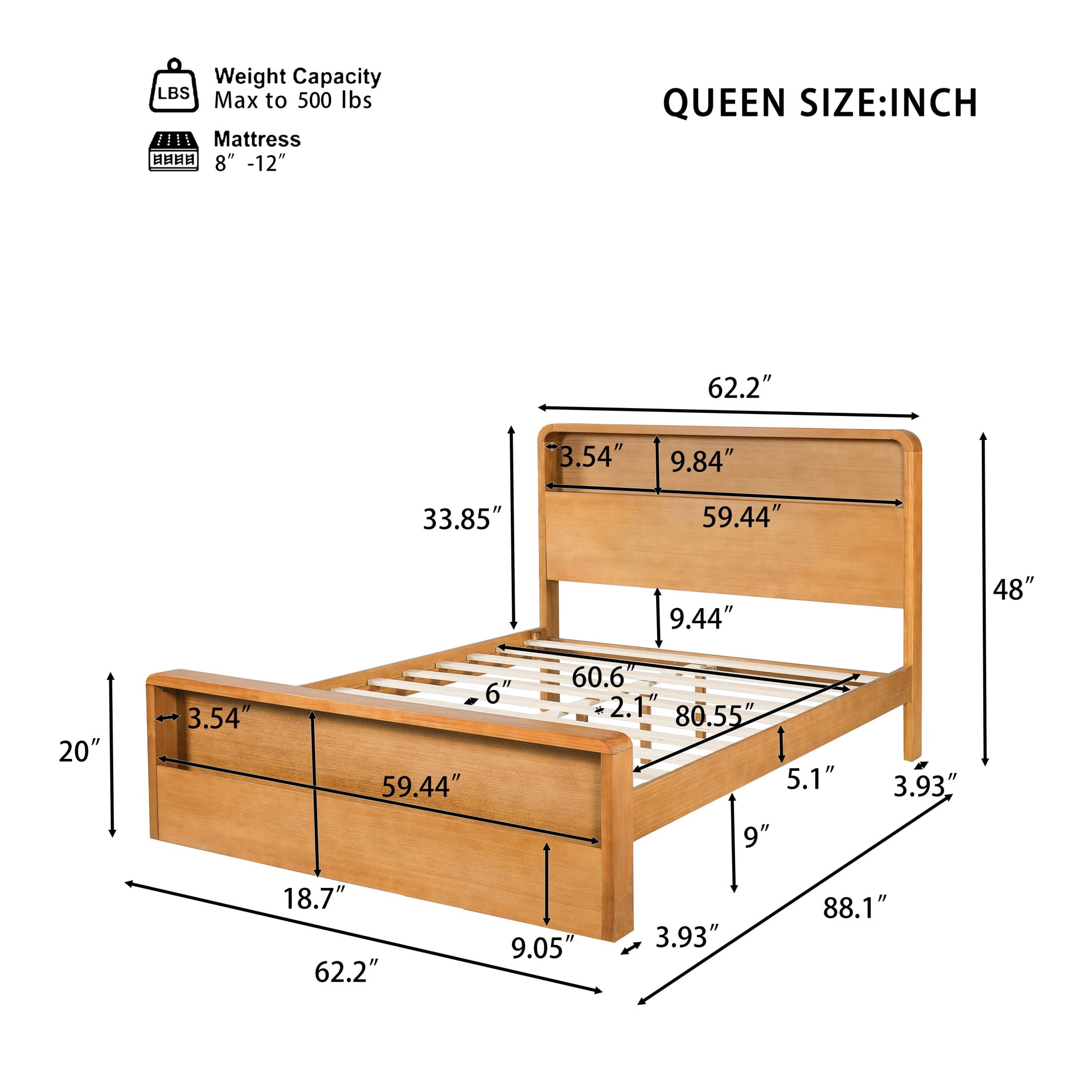 Christopher Knight Home Queen Solid Wood Bed Frame with Open Storage Headboard & Footboard, Light Brown