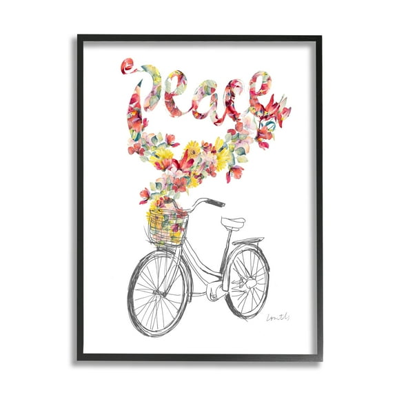 Stupell Industries Peace Phrase Quaint Floral Bouquet Bicycle Basket Framed Wall Art, 24 x 30, Design by Lanie Loreth