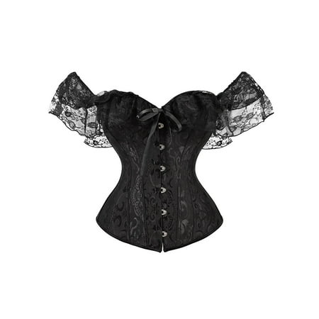 

wybzd Women Short Sleeve Corset Solid Color Tie Up Close-Fitting Crop Corset Tops