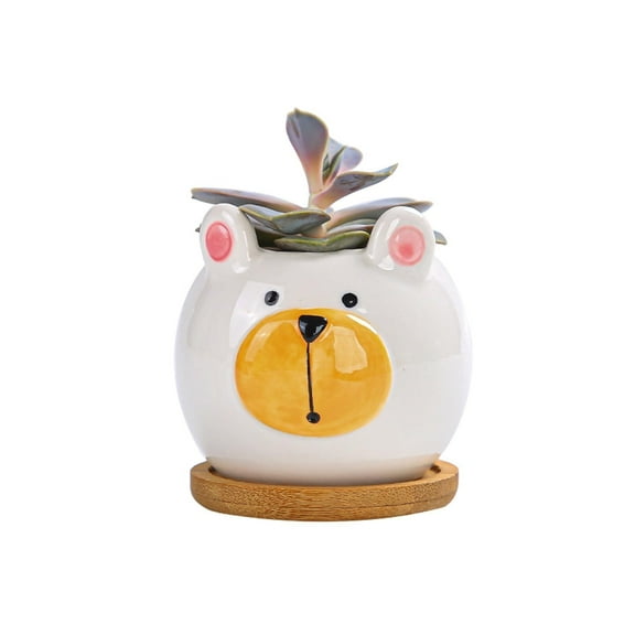 Cute Animal Succulent Planter Pots Ceramics Small Planter with Drainage Tray Cartoon Shaped Figurine Plant Pot for Mini Plants Flower Cactus, Smooth Shiny Ceramic - No Plants (Elephants)