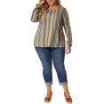 thumbnail image 2 of Unique Bargains Women's Plus Stripe Round Neck Elastic Cuff Long Sleeve Tops 1X Multicolor, 2 of 7