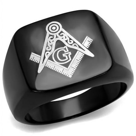 - Men's Stainless Steel Black Ion Plated Masonic Lodge Freemason Ring Band Size 10